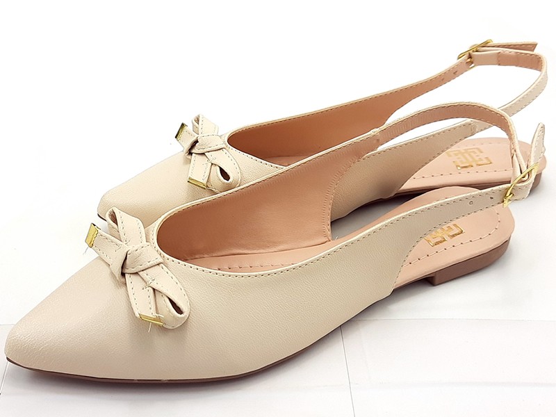 Sapatilhas Slingback Cs Creme Laço Bico Fino