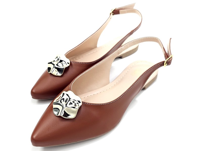 Sapatilhas Slingback Feminino Cs Caramelo Abs Ouro Flor