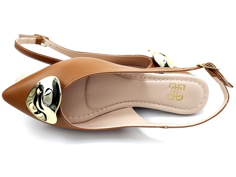 Sapatilhas Slingback Bico fino Cs Caramelo Abs Folha Ouro