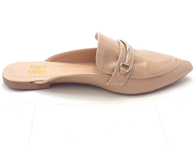 Sapatilhas Mule Feminino Vz Nude Bridão Ouro Bico Fino