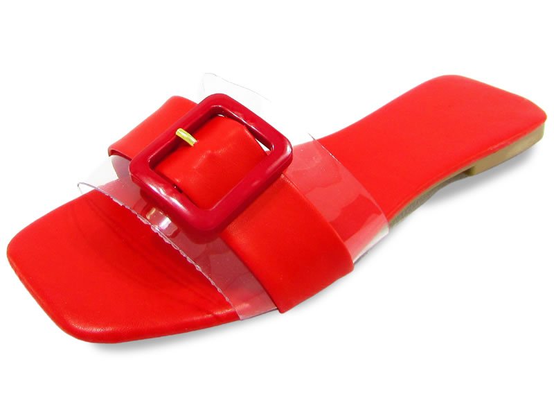 Rasteiras Rasteira Cs Vermelho Vinil Fivela