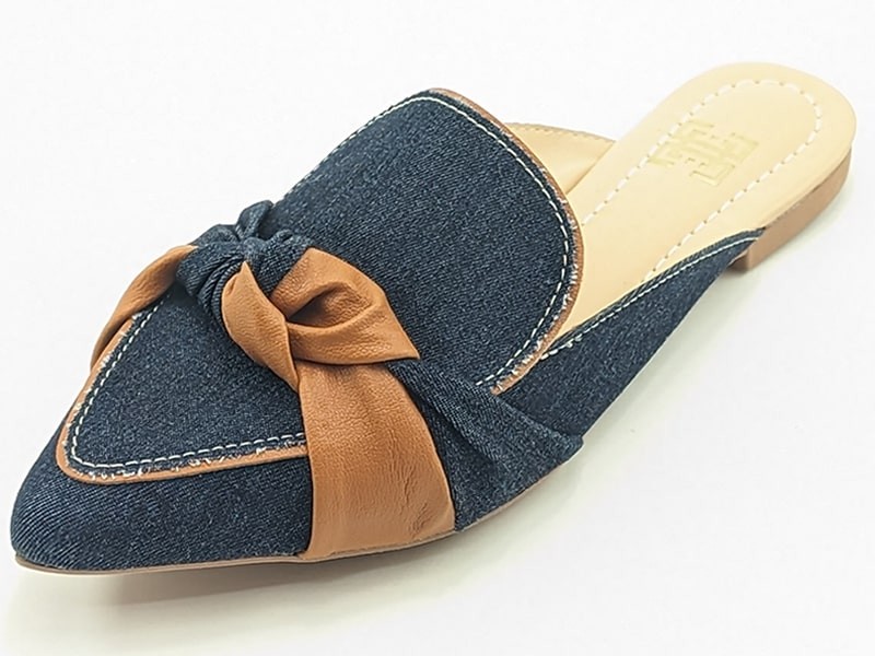 Sapatilhas Mule Jeans Cs Caramelo Laço Bico Fino