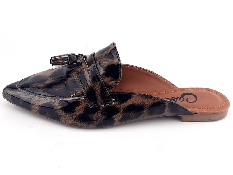 Sapatilhas Mule Onça Verniz Tan