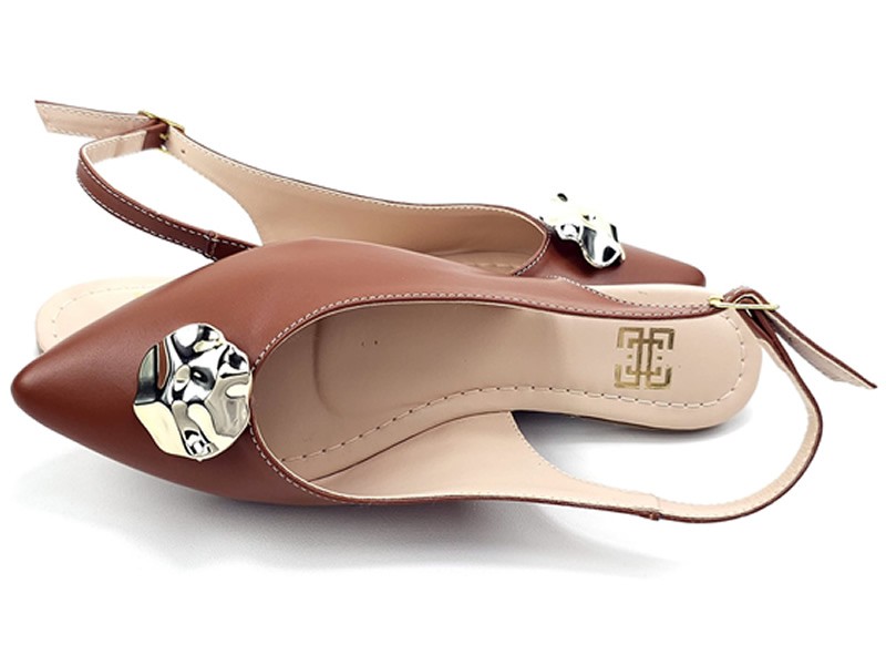 Sapatilhas Slingback Feminino Cs Caramelo Abs Ouro Flor