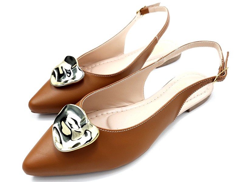 Sapatilhas Slingback Bico fino Cs Caramelo Abs Folha Ouro