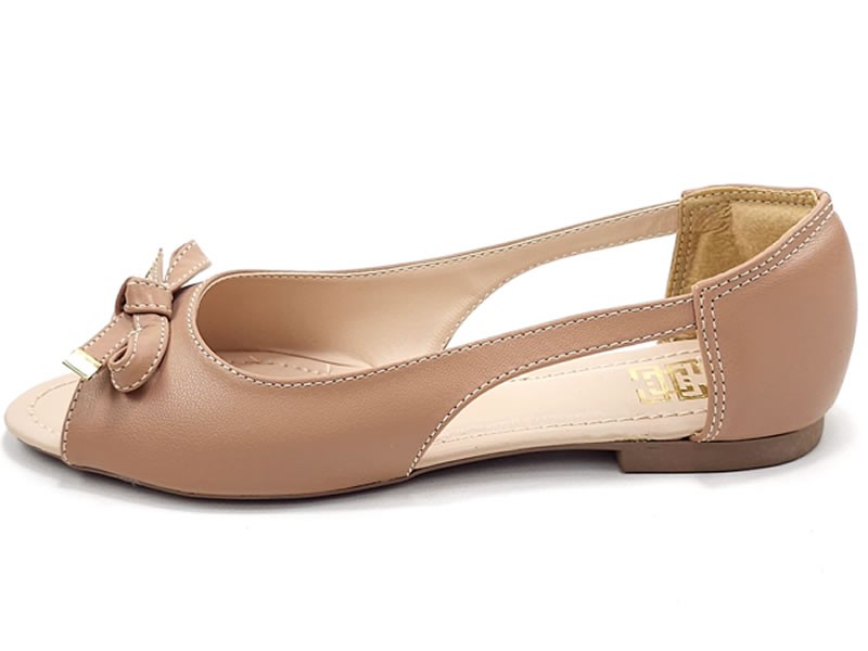 Sapatilhas Sapatilha PeepToe Cs Nude Laço Bico Redondo