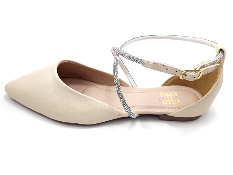 Sapatilhas Sandalia Feminina Salome com Strass Creme
