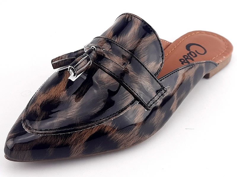 Sapatilhas Mule Onça Verniz Tan