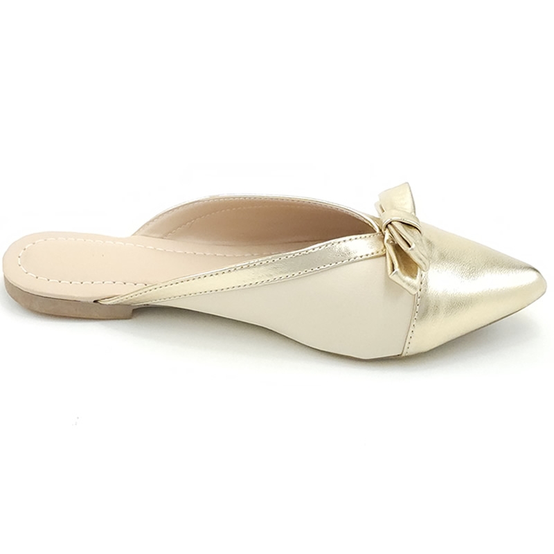 Sapatilhas Mule Cs Dourado Cs Creme Laço Bico Fino