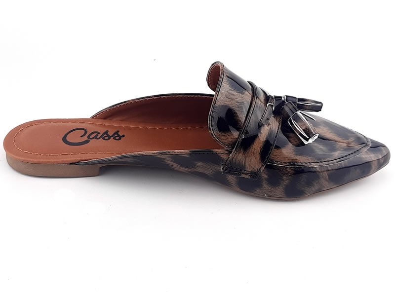 Sapatilhas Mule Onça Verniz Tan