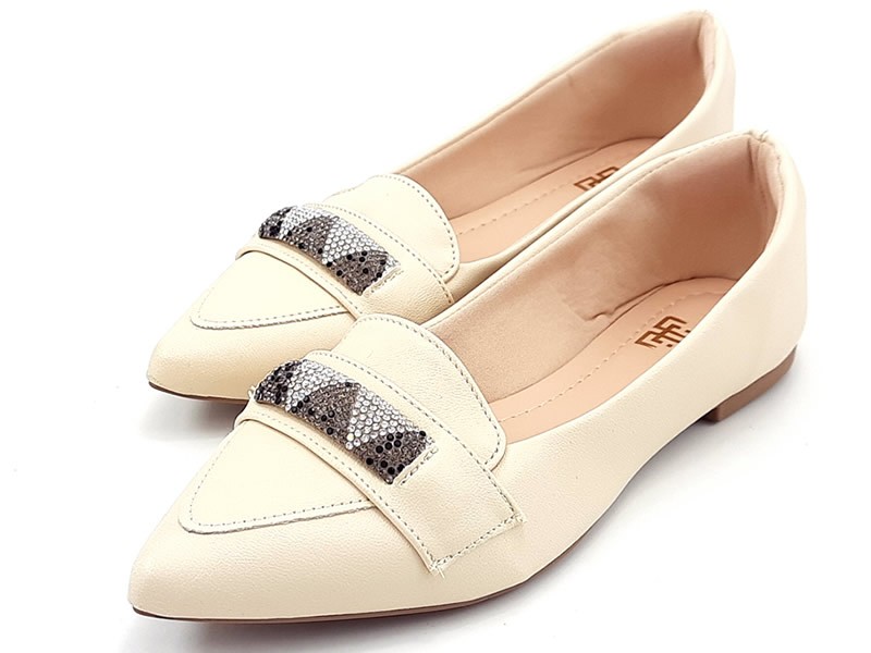 Sapatilhas Sapatilha Mocassim Cs Creme Infinity Strass Bico Fino