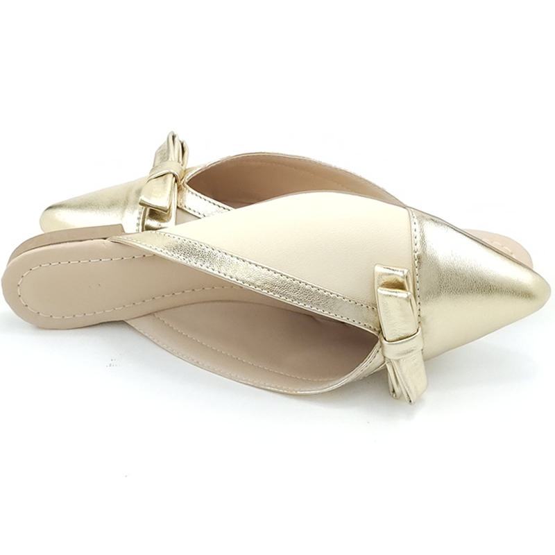 Sapatilhas Mule Cs Dourado Cs Creme Laço Bico Fino