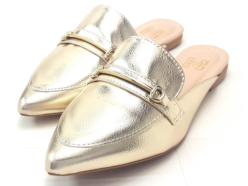 Sapatilhas Mule Feminino Cs Dourado Bridão Bico Fino