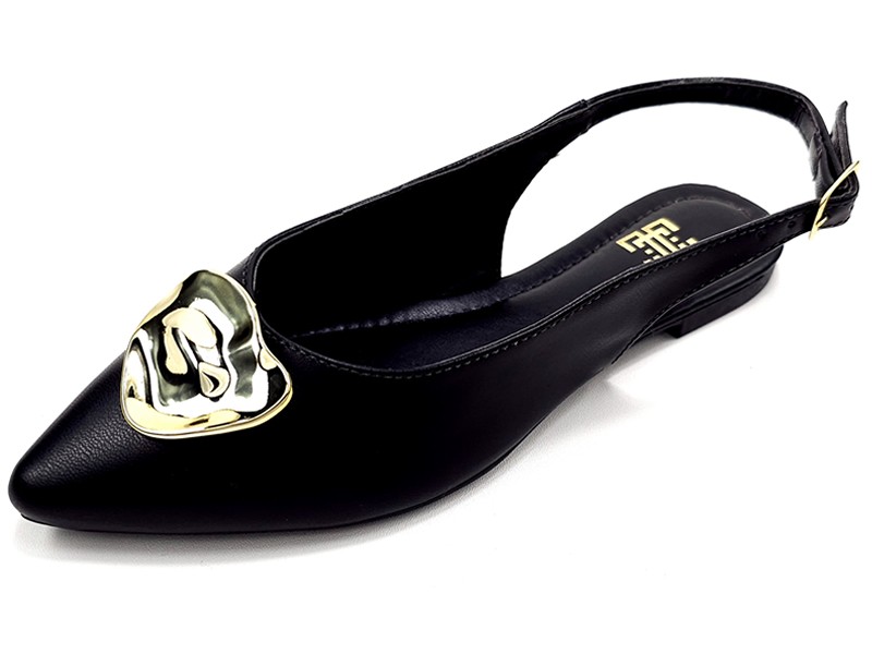 Sapatilhas Slingback Bico fino Cs Preto Abs Folha Ouro
