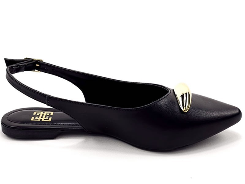Sapatilhas Slingback feminino Cs Preto Enfeite Amêndoa