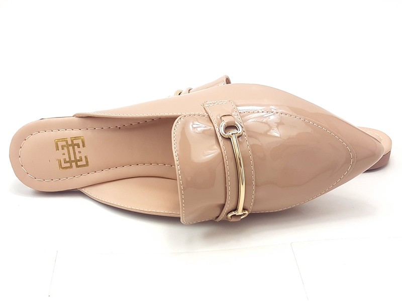 Sapatilhas Mule Feminino Vz Nude Bridão Ouro Bico Fino