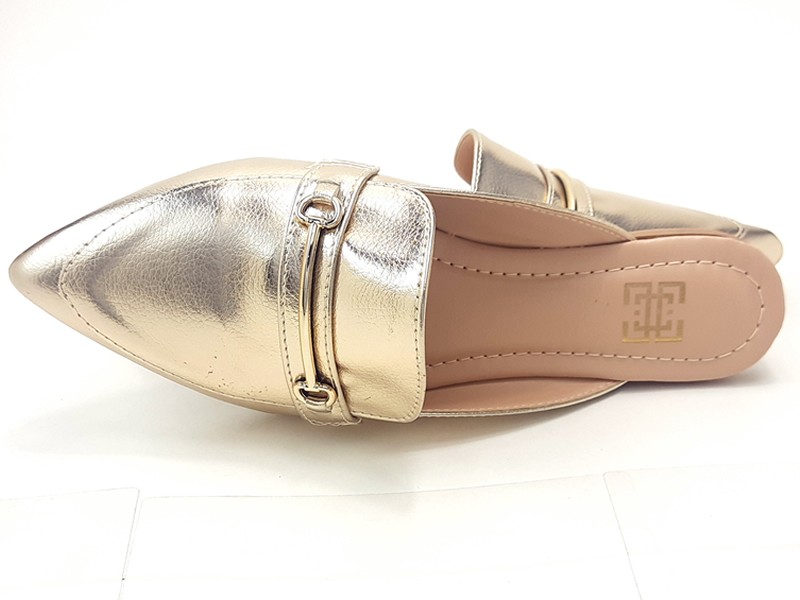 Sapatilhas Mule Feminino Cs Dourado Bridão Bico Fino