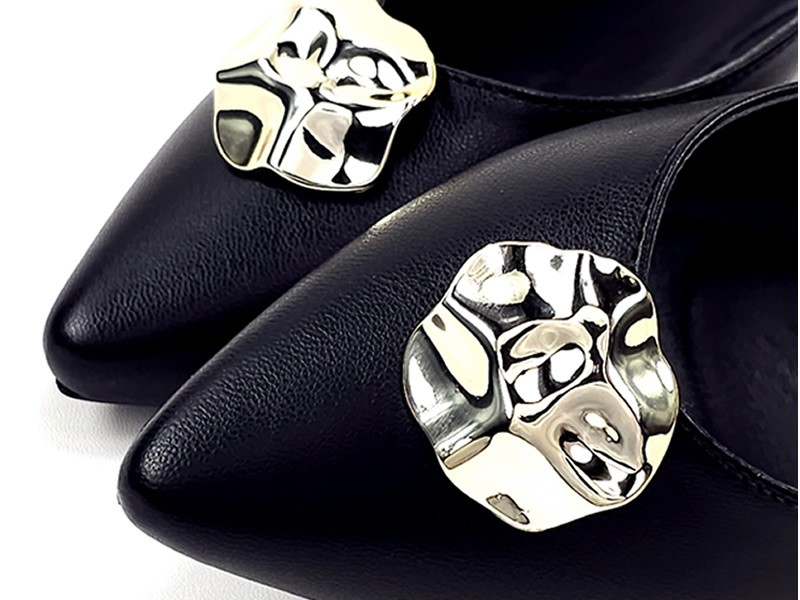 Sapatilhas Slingback Feminino Cs Preto Abs Ouro Flor