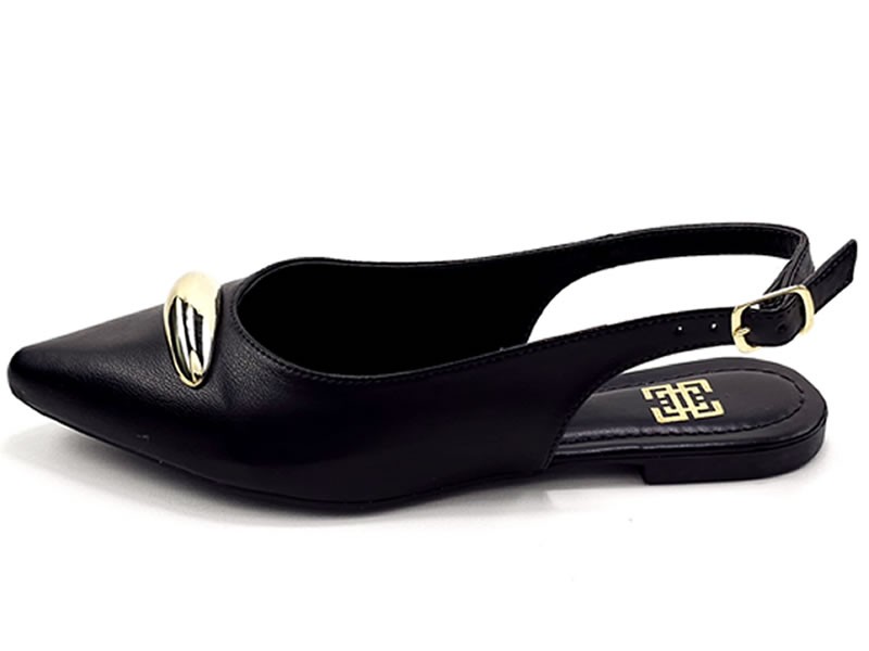 Sapatilhas Slingback feminino Cs Preto Enfeite Amêndoa