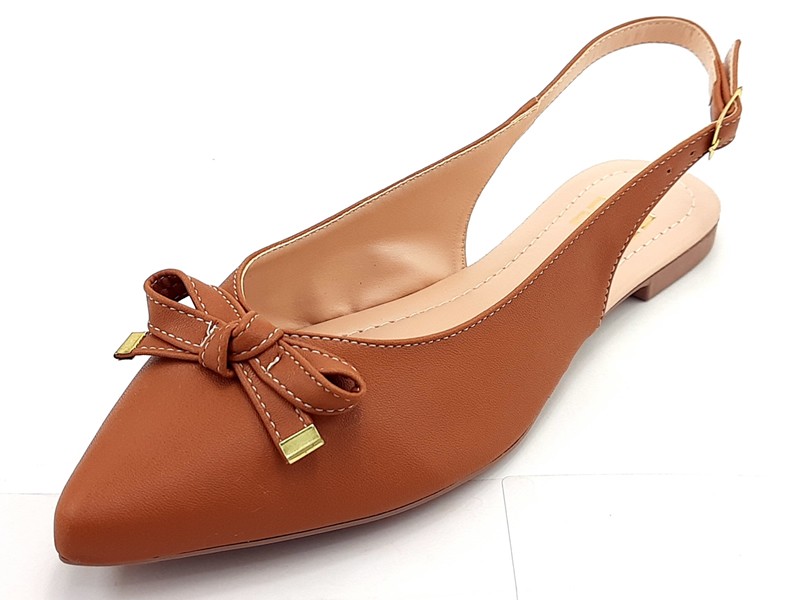 Sapatilhas Slingback Cs Caramelo Laço Bico Fino