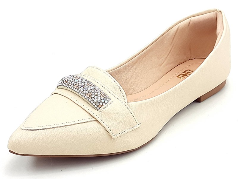 Sapatilhas Sapatilha Mocassim Cs Creme Infinity Strass Bico Fino