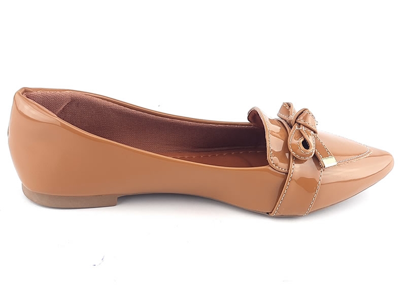 Sapatilhas Mocassim Verniz Caramelo Laço