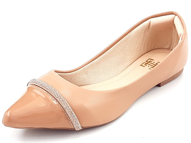 Sapatilhas Sapatilha Feminina Cs Nude Vz  Infinity Strass Bico Fino 