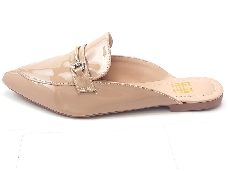 Sapatilhas Mule Feminino Vz Nude Bridão Ouro Bico Fino