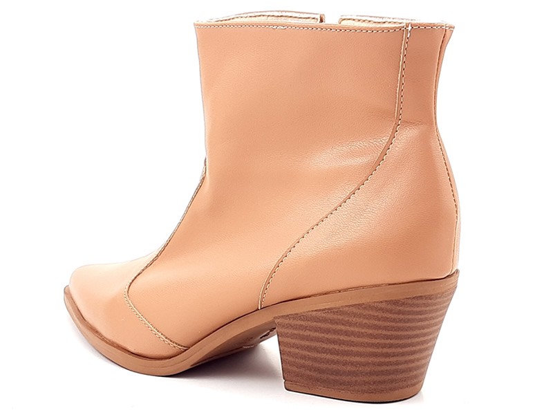 Botas Bota Western Cs Nude Texana Cano Curto Salto Bloco 5,5cm