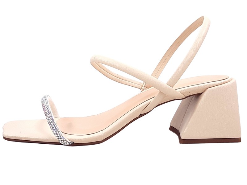 Saltos Sandália Feminina Cs Creme Strass Infinity Salto Bloco 6cm