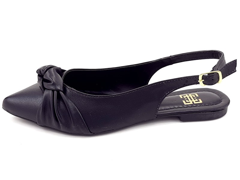 Sapatilhas Slingback Cs Preto Laço Bico Fino