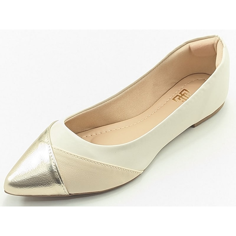 Sapatilhas Sapatilha Feminina Cs Dourado Creme Off Bico Fino