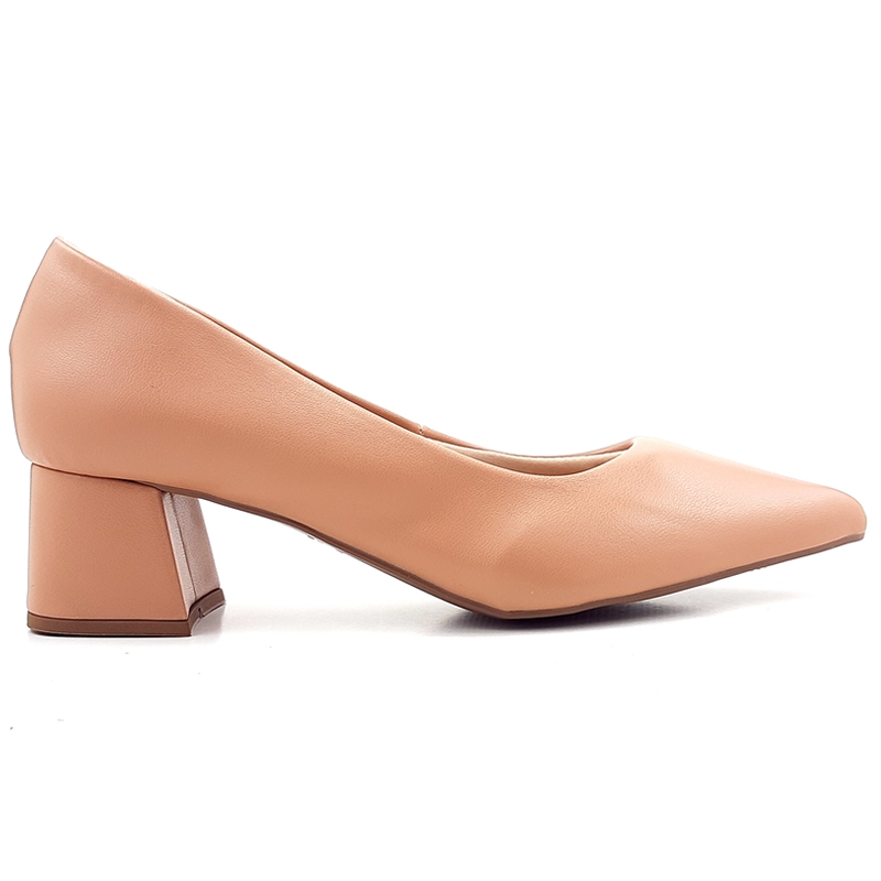 Saltos Scarpin Cs Nude Clássico Salto Bloco 5,5cm Bico Fino