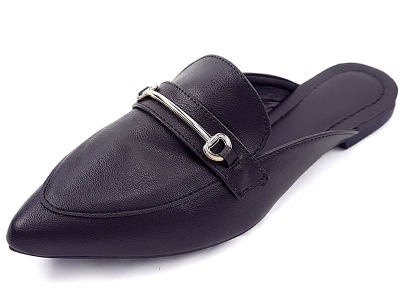 Sapatilhas Mule Feminino Cs Preto Bridão Ouro Bico Fino