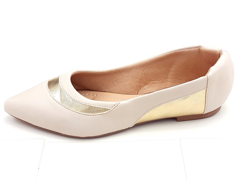 Sapatilhas Sapatilha Feminina Cs OffWhite Dourado Bico Fno