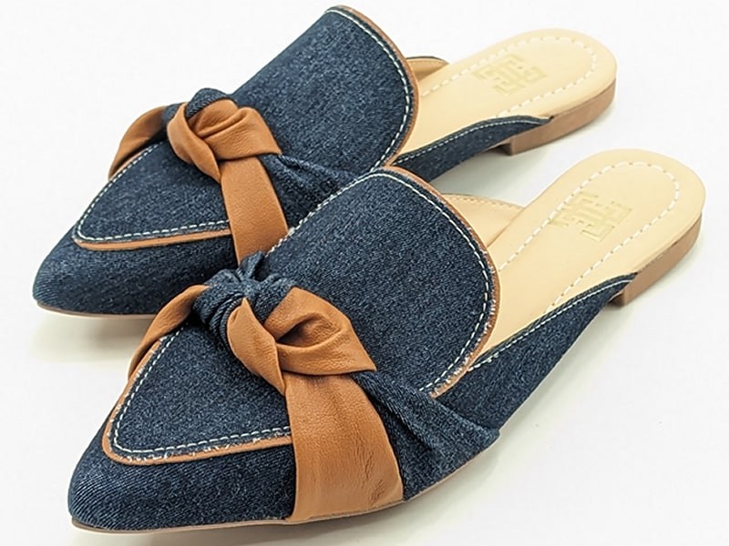 Sapatilhas Mule Jeans Cs Caramelo Laço Bico Fino