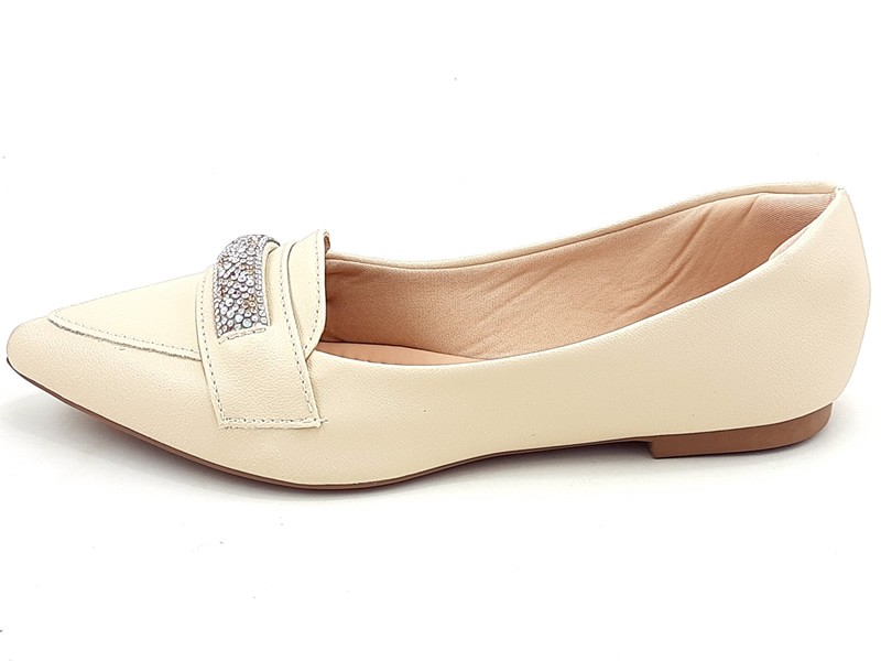 Sapatilhas Sapatilha Mocassim Cs Creme Infinity Strass Bico Fino