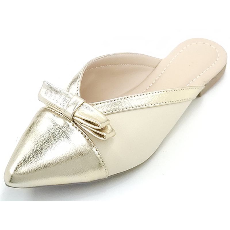 Sapatilhas Mule Cs Dourado Cs Creme Laço Bico Fino