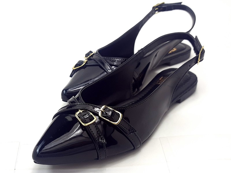 Sapatilhas Slingback Feminino Vz Preto Fiv Bico Fino