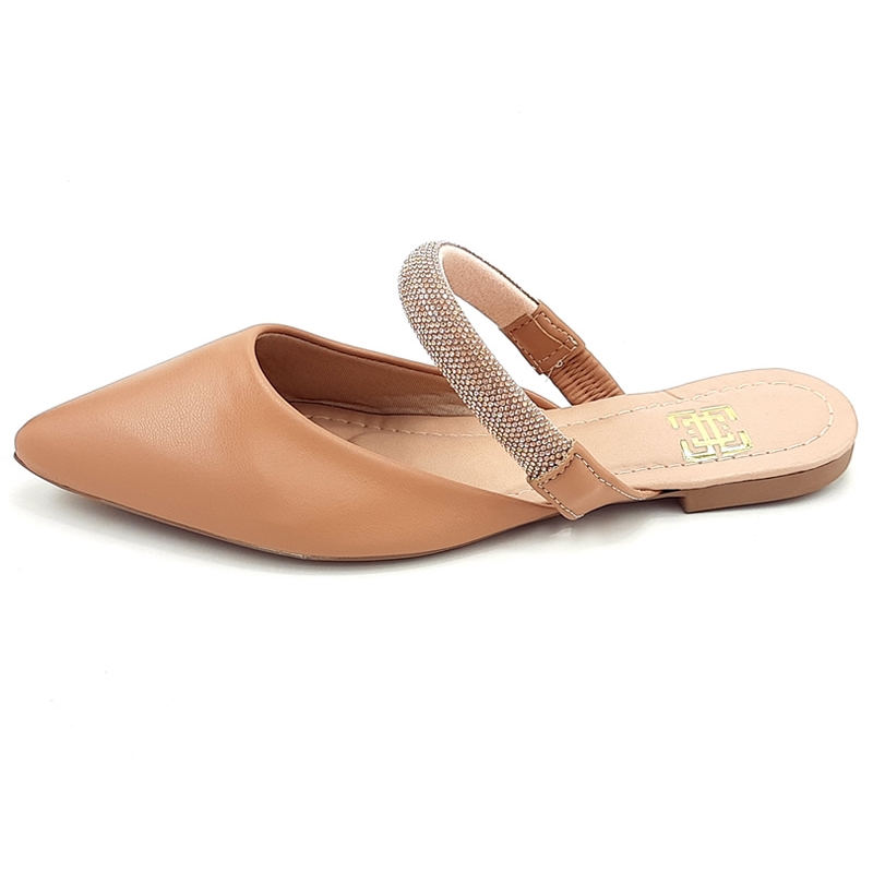 Sapatilhas Mule Feminino Cs Nude Infinity Strass Laço Bico Fino