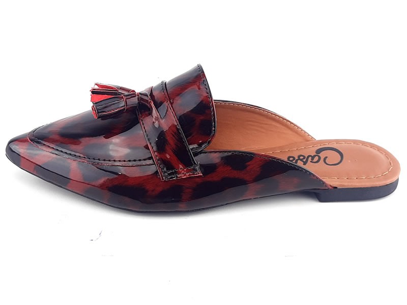 Sapatilhas Mule Onça Verniz Vermelho