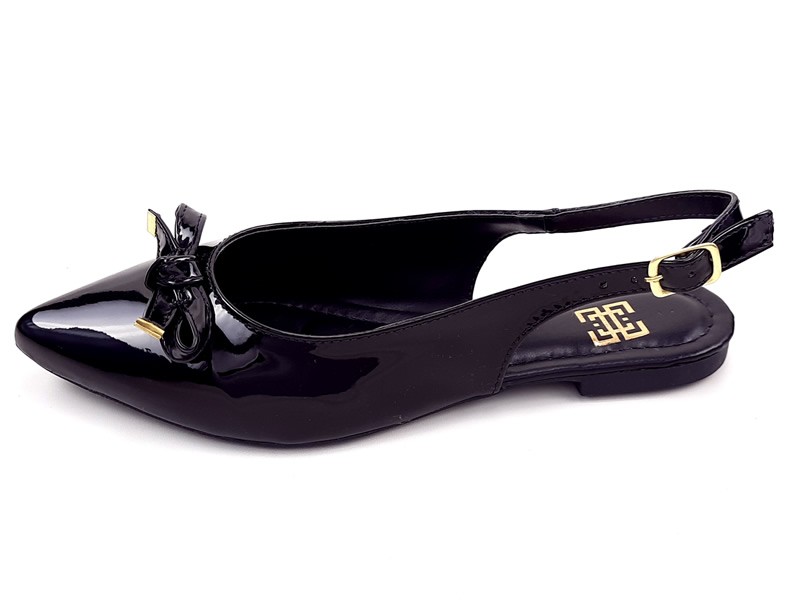 Sapatilhas Sapatilha SlingBack Verniz Preto Bico Fino