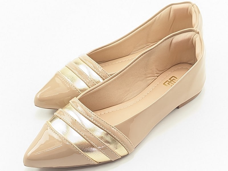 Sapatilhas Sapatilha Vz Nude Cs Dourado Bico Fino