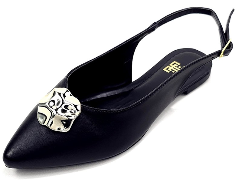 Sapatilhas Slingback Feminino Cs Preto Abs Ouro Flor