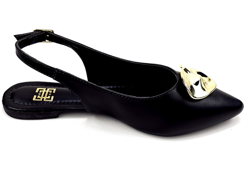 Sapatilhas Slingback Bico fino Cs Preto Abs Folha Ouro