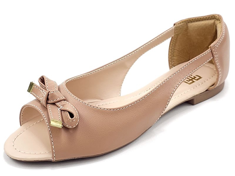 Sapatilhas Sapatilha PeepToe Cs Nude Laço Bico Redondo
