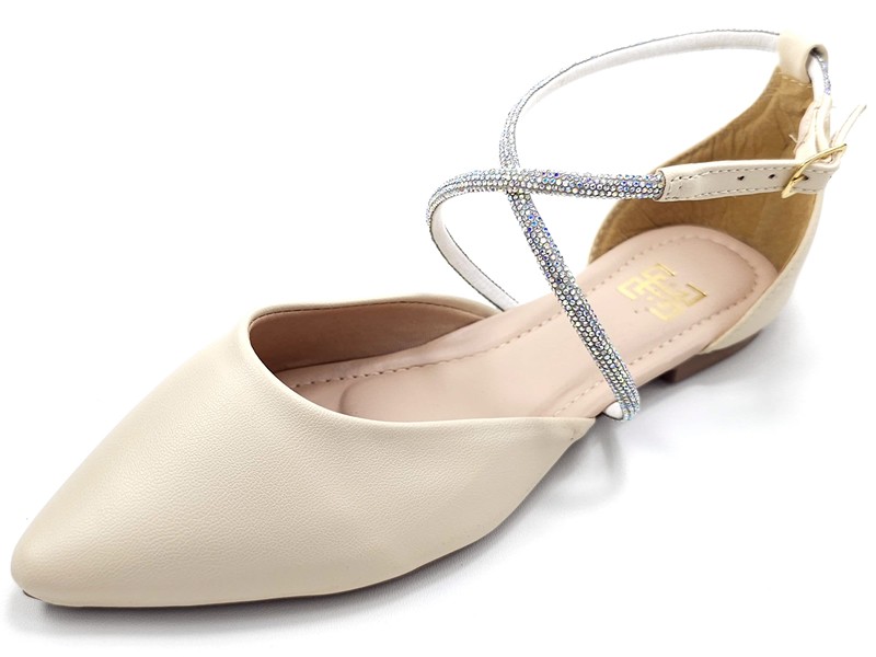 Sapatilhas Sandalia Feminina Salome com Strass Creme