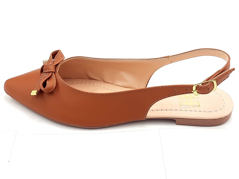 Sapatilhas Slingback Cs Caramelo Laço Bico Fino