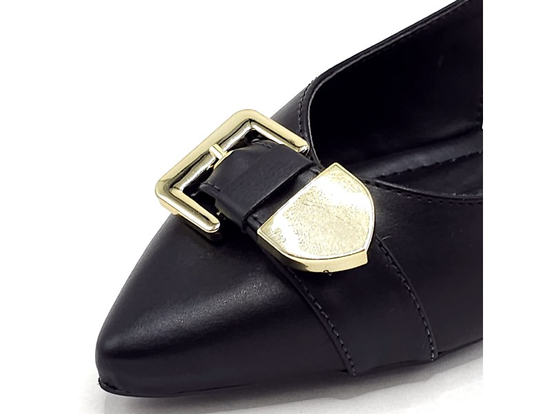 Sapatilhas Slingback Enfeite Abs Fivela Preto