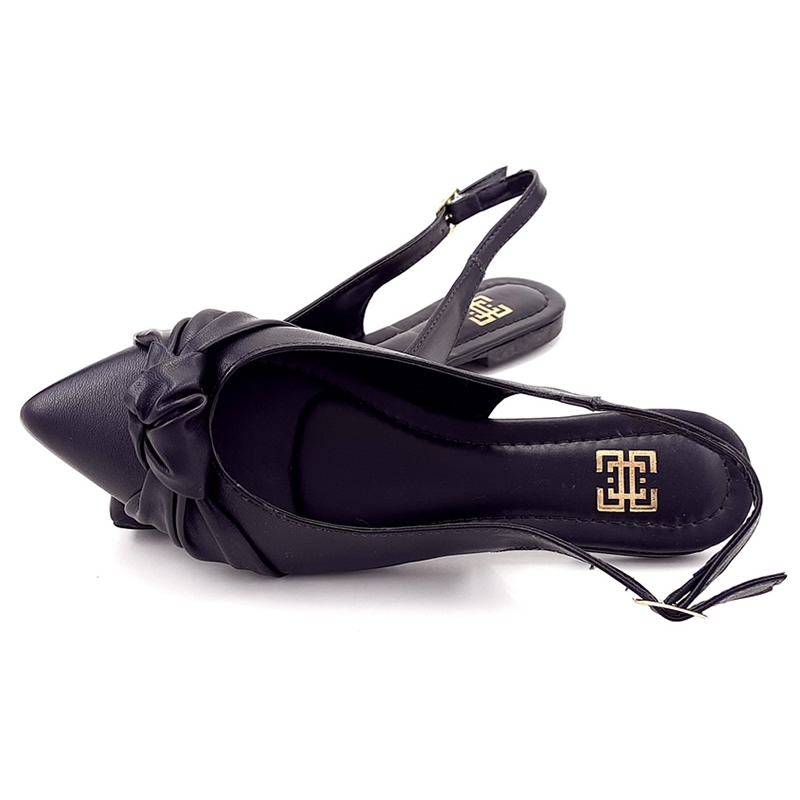 Sapatilhas Slingback Cs Preto Laço Bico Fino